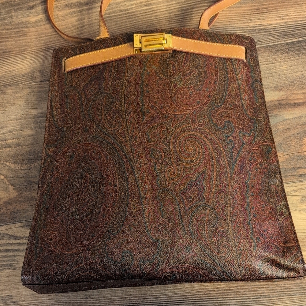 Etro Paisley Coated Canvas Vachetta Leather Laptop Briefcase Shoulder Bag - Picture 9 of 16